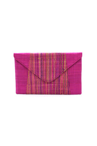 Fuchsia Two-Tone Mélange Straw Envelope Clutch Purse
