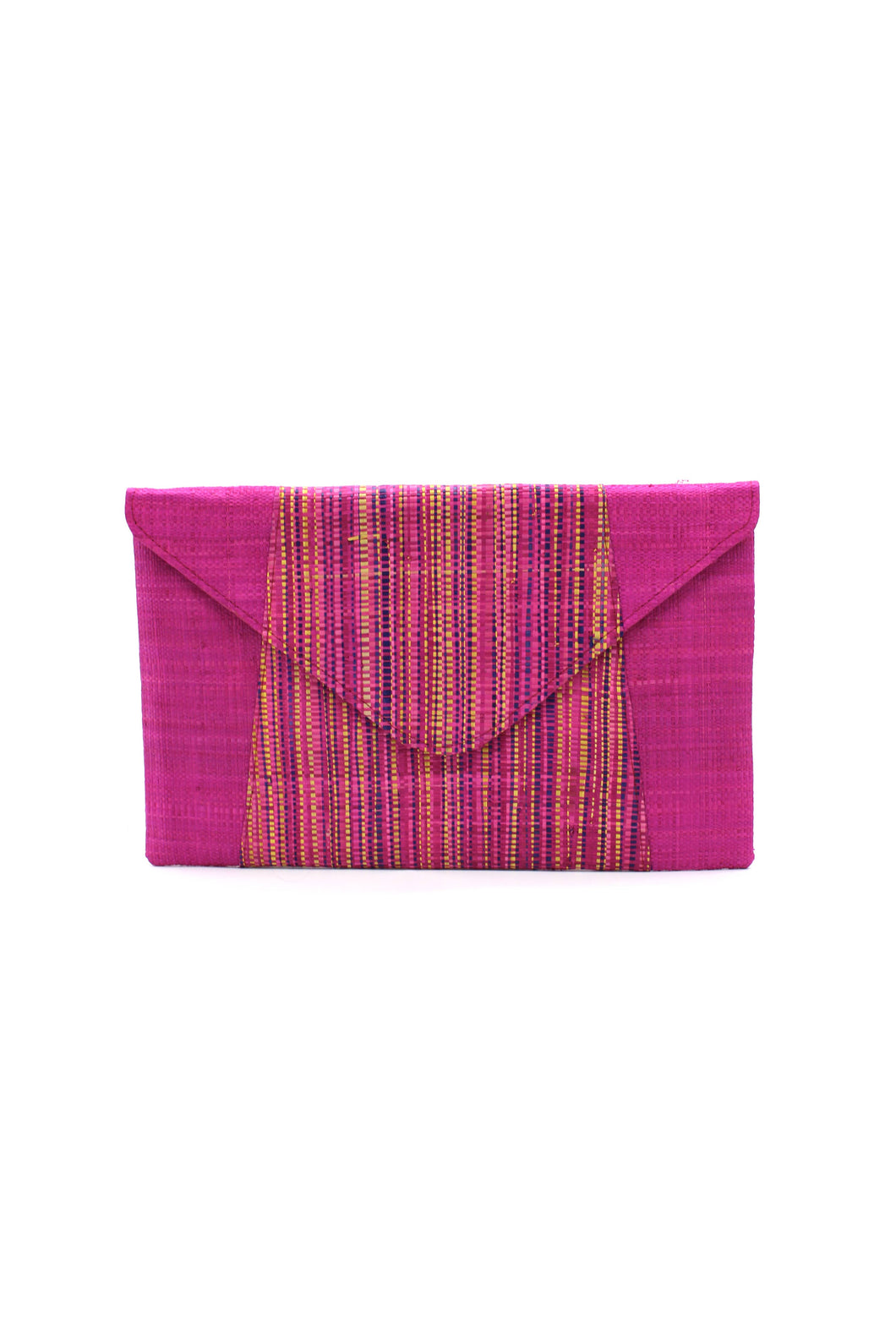 Fuchsia Two-Tone Mélange Straw Envelope Clutch Purse