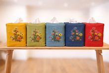 Load image into Gallery viewer, Red Orange Linen Hand Embroidered Tissue Box Cover

