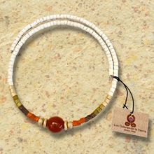 Load image into Gallery viewer, Beaded Choker Necklace with Centered Semi-Precious Stone - White/Red Jasper
