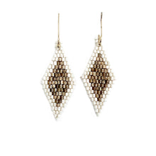 Load image into Gallery viewer, White &amp; Gold Seed Bead Diamond Shaped Earrings
