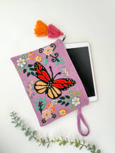 Load image into Gallery viewer, Pink Mariposa Hand Embroidered Tablet Pouch
