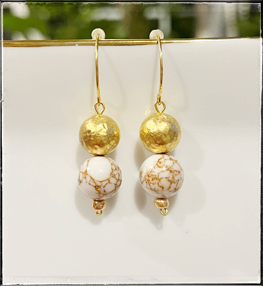 Gold Lace Turquoise Dangle Earrings