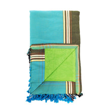 Load image into Gallery viewer, Teal &amp; Lime Kenyan Beach Towel with Pocket
