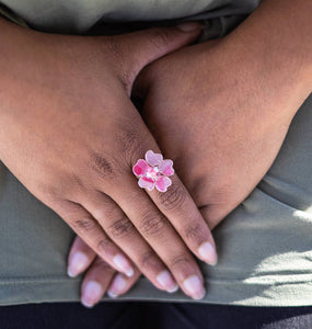 Pink Watercolor Textile Ring: Silver-Adjustable