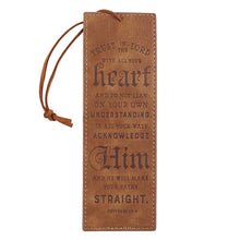 Load image into Gallery viewer, Bookmark Faux Leather Tan Trust In The Lord Prov. 3:5-6
