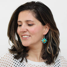 Load image into Gallery viewer, Teal Amaya Flower Earrings
