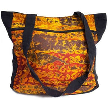 Load image into Gallery viewer, Orange &amp; Black Combo Tote: Recycled Batik and Recycled Corte Fabric
