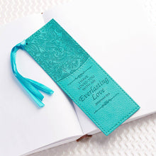 Load image into Gallery viewer, Teal Faux Leather Bookmark: Everlasting Love Jer. 31:3
