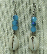 Load image into Gallery viewer, Blue Beaded Cowrie Shell Earrings
