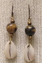 Load image into Gallery viewer, Tiger Eye Cowrie Shell Earrings
