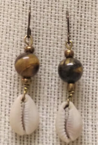 Tiger Eye Cowrie Shell Earrings