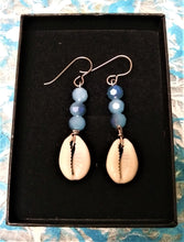 Load image into Gallery viewer, Blue Beaded Cowrie Shell Earrings
