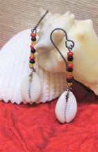 Load image into Gallery viewer, Red Black and Gold Cowrie Shell Earrings
