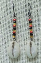 Load image into Gallery viewer, Red Black and Gold Cowrie Shell Earrings
