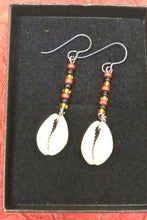 Load image into Gallery viewer, Red Black and Gold Cowrie Shell Earrings
