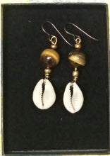 Load image into Gallery viewer, Tiger Eye Cowrie Shell Earrings
