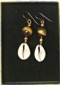 Tiger Eye Cowrie Shell Earrings