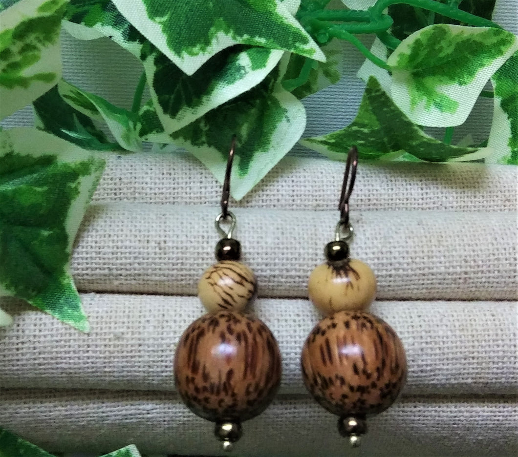 Round Wooden Earrings with Mini Tagua Beads