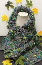 Load image into Gallery viewer, Gray Knitted Scarf with Floral Accents
